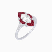 Art Deco Inspired Marquise Cut Calibré Gemstone Halo Ring - Shahin Jewelry